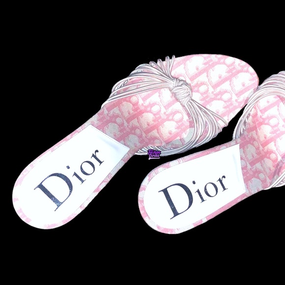 DIOR Girly Pink Monogram Logo Denim Trotter Platform Wedge Sandal Mule - Picture 3 of 10